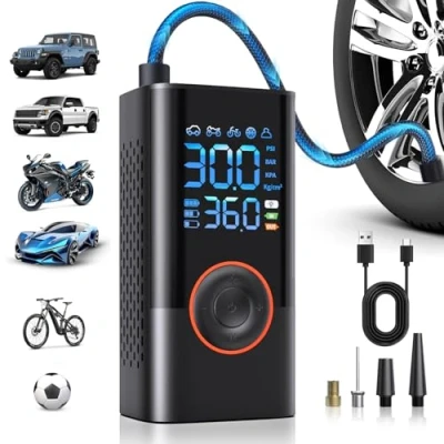 Image of Tyre Inflator Air Compressor, Portable Cordless Pump with Digital Pressure Gauge 150PSI, Electric Car Auto Shutoff LED Light for Motorcycle Bicycle