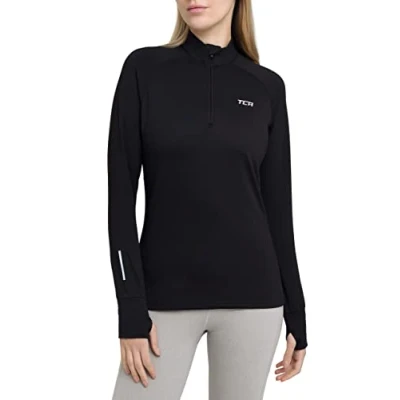 Image of TCA Women&#039;s Winter Run Half Zip Long Sleeve Running Reflective Training Workout Outdoor Athletic Top Black, L