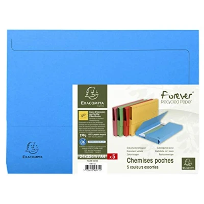 Image of Exacompta Ref 46971E Forever Collection Document Wallets (Pack of 5) 240 x 320mm in Size, Suitable for A4 Documents, 290gsm Premium Pressboard Assorted Colours