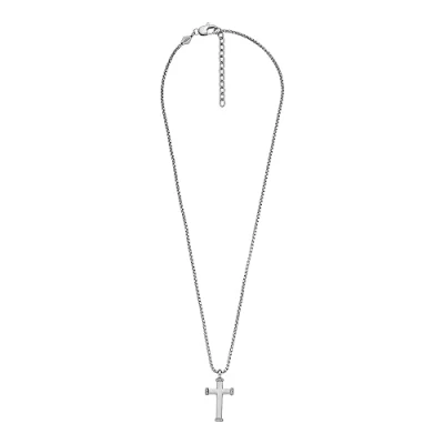 Image of Fossil Necklace for Men , Length: 508mm+50.8mm, Width: 16.8mm, Height: 31.8mm Silver Stainless Steel Necklace, JF04401040
