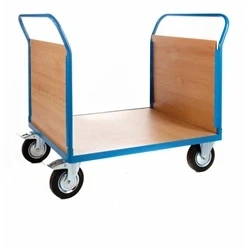 Image of 2 Veneer Ends Platform Truck; Fixed/Swivel Castors Blue/Veneer