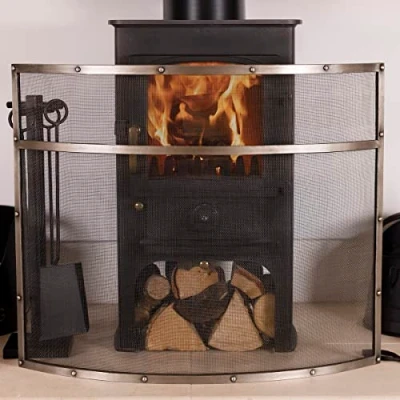 Image of Charles Bentley Snug Holly Fireguard Rectangular Iron Contemporary Silver Gloss Mesh Centre