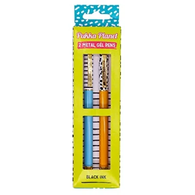Image of Pukka Pad, Planet Metal Pens with Refillable Gel Ink in Plastic Free Packaging Perfectly Weighted Smooth, Precise Black and Removable Cap Pack of 2, Blue Orange