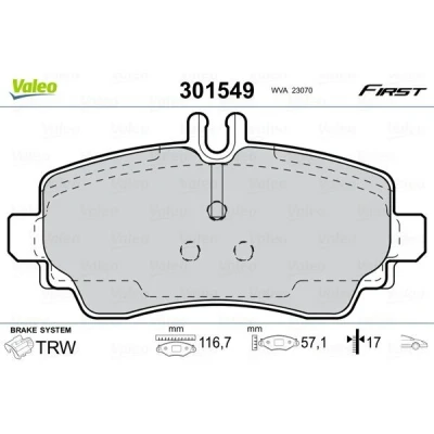 Image of 1684200020, 1684200120, 1684200720, 1684200820, 1684201120 Brake pad set VALEO 301549 MERCEDES BENZ: A Class