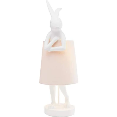 Image of KARE Design Table Lamp Animal Rabbit, White, Pink, Shade Linen, Bar Steel, Bedside Lamp, Lighting, Room Decor, Bedroom, Living Room, Bulb not Included, 68.2x23x26 cm