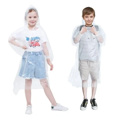 Image of Vicloon 5 Pcs Travel Raincoat Rain Jacket, Disposable Poncho for Kids, Emergency Waterproof with Drawstring Hood &amp; Elasticated Wrists, Sightseeing, Camping, Theme Parks Outdoors