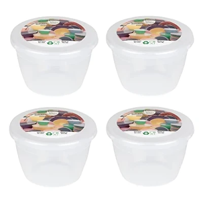 Image of 1/4 Pint Pudding Basin and Lid Pack of 4 Plastic Basins 140ml (0.25pt) Small Size Food Safe Steaming Bowls Clear