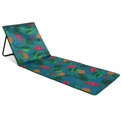 Image of just be... Beach Sun Mat Folding Lightweight Portable Adjustable Sunbathing Recliner with Backrest Support and Valuables Pocket for Holidays Garden Camping Park Festivals Tropical