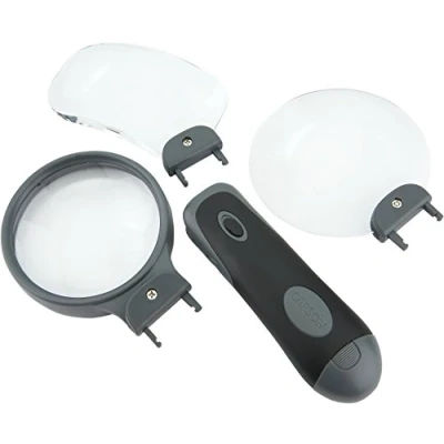 Image of Carson RL 30 Remov A Lens LED Lighted 3 in 1 Convertible Handheld Magnifier Set with 3.5x, 2x, and 2x Lenses, Grey
