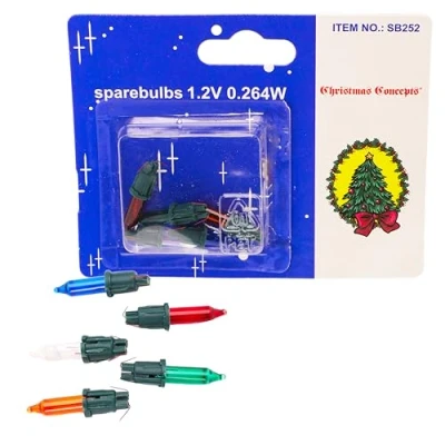 Image of Christmas Concepts® Pack of 4 Multi Colour Push in Spare Bulbs and 1 Fuse Bulb 1.2v 0.22a 0.264w Replacement