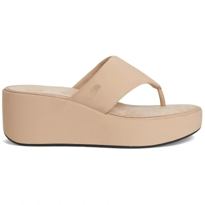 Image of Fitflop Women&#039;s PLATFFORMS Wedge Toe Post Sandals, Beige, 6.5 UK
