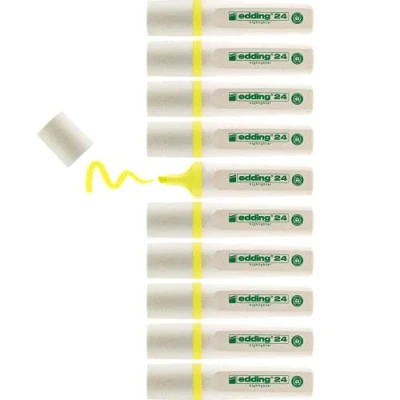 Image of edding 24 EcoLine highlighter yellow 10 highlighters chisel nip 2 5 mm for quick and easy marking highlighting of texts notes refillable, made recyclable material