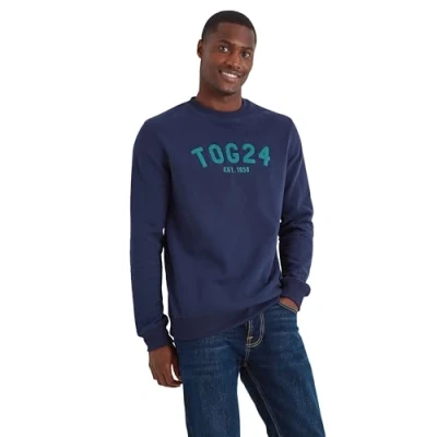 Image of TOG24 Hawnby Mens Jumper. Sweater In Ultra Comfy Brushed Back Cotton With A Unique Boucle Design &amp; Ribbed Neck, Hem Cuffs. Smart Crew Neck Jumper Perfect For Layering