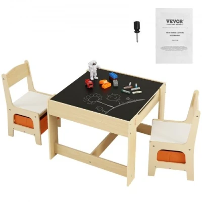 Image of VEVOR Kids Table and Chair Set, Wooden Activity with Storage Space Boxes, Play for Toddlers Art, Craft, Reading, Learning