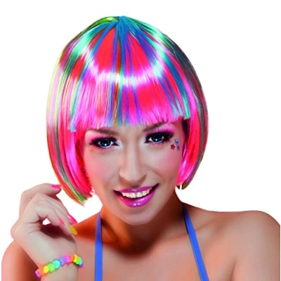 Image of Boland 10107047 72181 Batman 85701 Polyester Wig One Size Neon, Fluo Pink/Blue