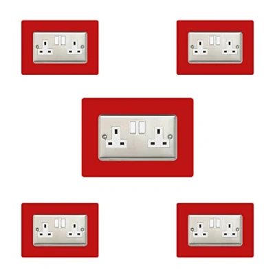 Image of Ewolds 5x Double Socket Surround, Acrylic Back Panel or Plate, Protect Wall from Finger Prints, font colour:red