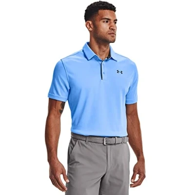Image of Under Armour Men&#039;s Tech Golf Polo T Shirt, Carolina Blue (475)/Pitch Gray, 3XL Tall