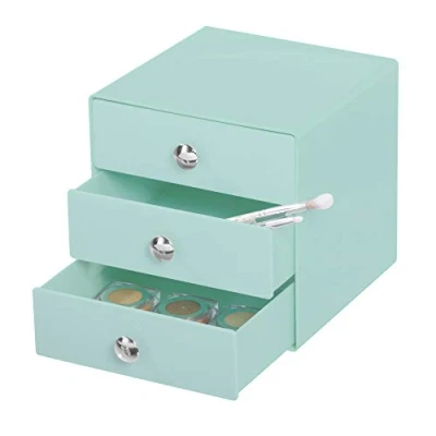 Image of iDesign 35346 Drawers Storage Box with for Make Up, Compact Cosmetic Organiser Countertops or Wardrobes, Sturdy Plastic, Mint