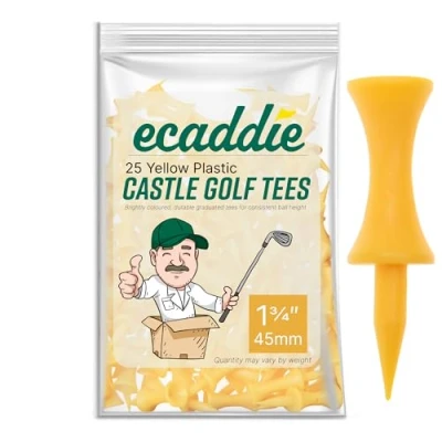 Image of ECADDIE Yellow 45mm Plastic Castle Graduated Golf Tees (25 Pack)