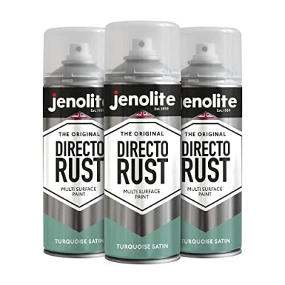 Image of JENOLITE Directorust Spray Paint Satin Finish TURQUOISE BLUE 3 x 400ml Direct To Rust for Metal All In One Multi Surface Metal, Wood, Plastic, Ceramic RAL 6034