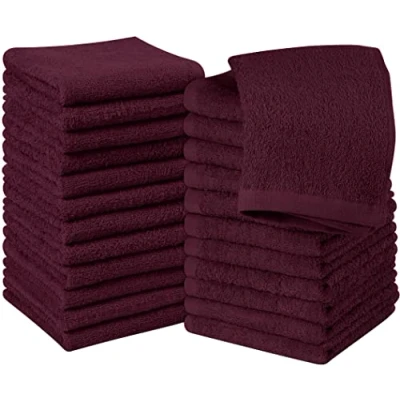 Image of Utopia Towels 24 Pack Cotton Washcloths Set, 100% Ring Spun Cotton, Premium Quality Flannel Face Cloths, Highly Absorbent and Soft Feel Fingertip Towels, Burgundy