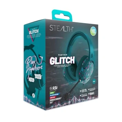 Image of STEALTH PANTHER Gaming Headset GLITCH Teal, Over Ear Compatible with PS4/PS5, XBOX, Switch, PC Flexible Mic, 3.5mm Jack, 1.5m Cable, Lightweight, Comfortable and Durable
