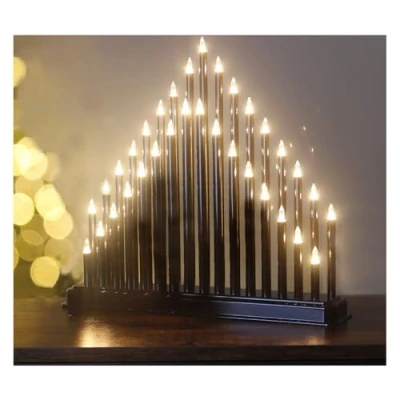 Image of Trendi 33 Warm White LEDs Candles Bridge Main Powered Plastic Pipe Tube Tower Holiday Indoor Festive for Christmas Modern Faux Xmas Decoration Window Sill, Table (Black LED Candle Bridge)