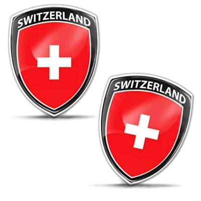 Image of Biomar Labs® 2 x 3D Domed Silicone Badge Stickers Decal Emblem Car Motorcycle Helmet Switzerland Swiss National Flag F 155