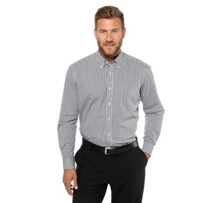 Image of JP 1880 Men&#039;s Big &amp; Tall Easy Care Button Down Collar Check Shirt Black Multi XXX Large 722859 10 3XL