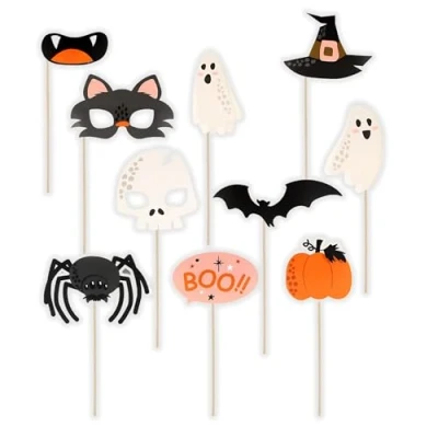 Image of AKH® 10PK Halloween Photo Booth Props Assorted Spooky and Funny Designs with Sticks, Perfect for Party Decorations, DIY Photobooth Kit, Selfie Props, Backdrops
