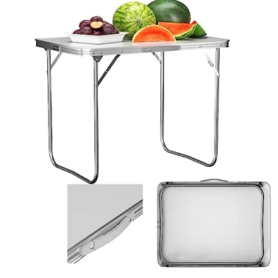 Image of QiMu 80cm Folding Table,Camping Table Portable Picnic Lightweight Aluminum Dining Outdoor Garden Small Fold Up Desk for Party BBQ Camping Cooking