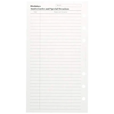Image of Filofax Personal Birthdays/ Anniversaries/ Special Occasions