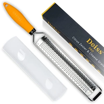Image of Deiss PRO Citrus Zester &amp; Cheese Grater — Parmesan Lemon, Ginger, Garlic, Nutmeg, Chocolate, Vegetables, Fruits Razor Sharp Stainless Steel Blade, Wide, Dishwasher Safe