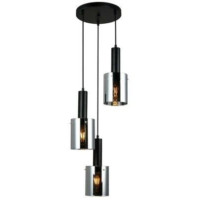 Image of Italux Lighting Modern Hanging Pendant Black 3 Light with Glass, Smoky Shade, E27