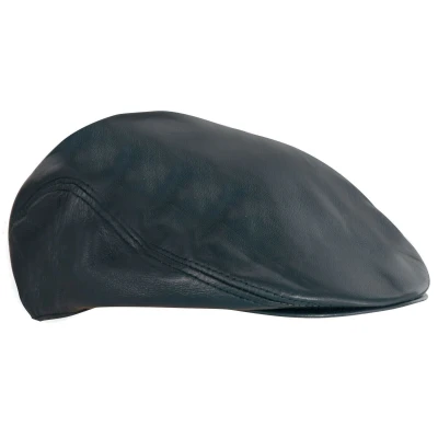 Image of Mens Blue Flat Hat Leather Beret Newsboy Gatsby Golf Cabbie Cap XL