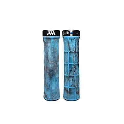 Image of All Mountain Style AMS Berm Grips Lock on tapered diameter, comfortable grips, Blue Camo