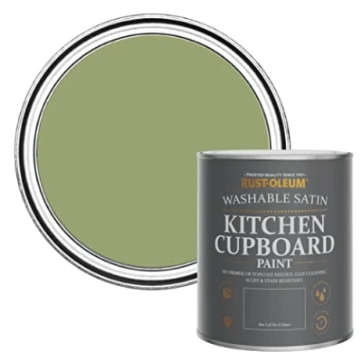 Image of Rust Oleum Green Scrubbable Kitchen Cupboard Paint in Satin Finish Familiar Ground 750ml