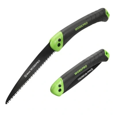 Image of WORKPRO Pruning Saw, 7 Folding Hand Saw with Secure Lock, Bi Metal D6A+M2 Blade, Triple Teeth, Push Button, Soft Grip for Wood Gardening Camping Bushcraft