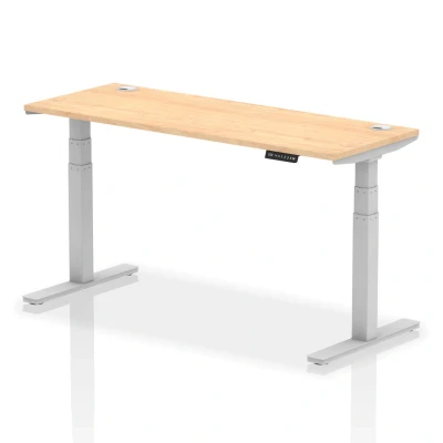 Image of Air 1600x600mm Height Adjustable Desk Maple Top Cable Ports Silver Leg