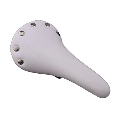 Image of CLASSIC STYLE BIKE SEAT, WHITE LEATHER LOOK,RIVETED TOP SUIT TRADITIONAL BICYCLE, CYCLE, MTB, SPORTS SADDLE