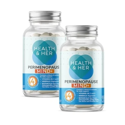 Image of Health &amp; Her Perimenopause Mind+ Supplements for Women with Red Clover, Ashwagandha, Gingko Biloba 2 Month Supply, 60 Capsules Vegan Gluten Free