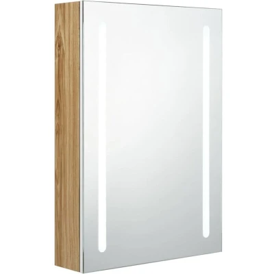 Image of vidaXL LED Bathroom Mirror Cabinet White and Oak 50x13x70 cm