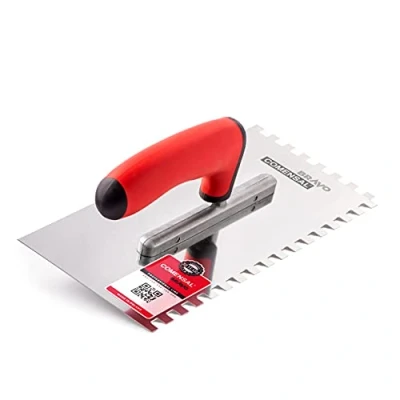 Image of COMENSAL Notched Tiling Trowel 0.3&quot; Plastering Stainless Steel Non Slip Soft Grip Made in EU 8x8 mm