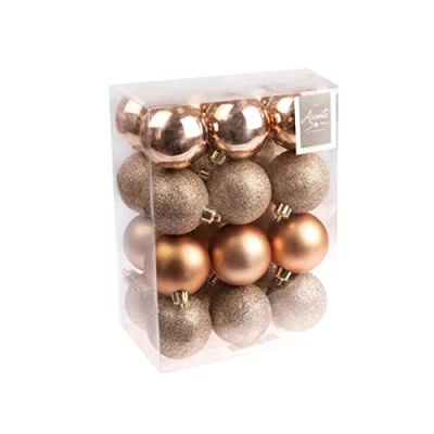 Image of Christmas Tree Decoration 24 Pack 60mm Shatterproof Baubles Rose Gold