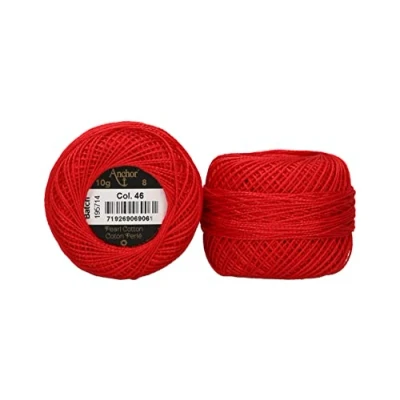 Image of Anchor 4591008 00046 Embroidery Thread, 100% Cotton, Red, Thickness 8, 82 m, 16 g