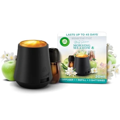 Image of Air Wick Essential Mist Diffuser Kit, Morning Meadow by Stacey Solomon, 1 Device &amp; refill (20ml), Natural Oils, Last up to 45 days, freshener