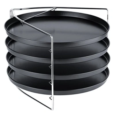 Image of Grizzly Pizza Baking Set, 5 Piece with Lockable Stand and 4X Tray Round 28 cm, Rack for Oven, Bake 4 Pizzas at The Same time