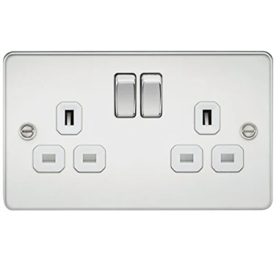 Image of Knightsbridge FPAV9000PCW Flat Plate 13A 2G Dp Switched Socket Polished Chrome with White Insert