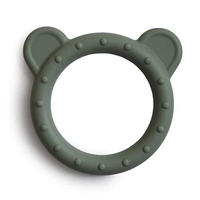 Image of Mushie Silicone Baby Teether Shapes 3+ Months Easy Grip Soft Soothing Teething Toy Irritated Gum Relief Material: Food Grade Bear (Dried Thyme)