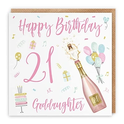 Image of Hunts England Large Goddaughter 21st Birthday Card Happy 21 Champagne Collection 210 x mm Age